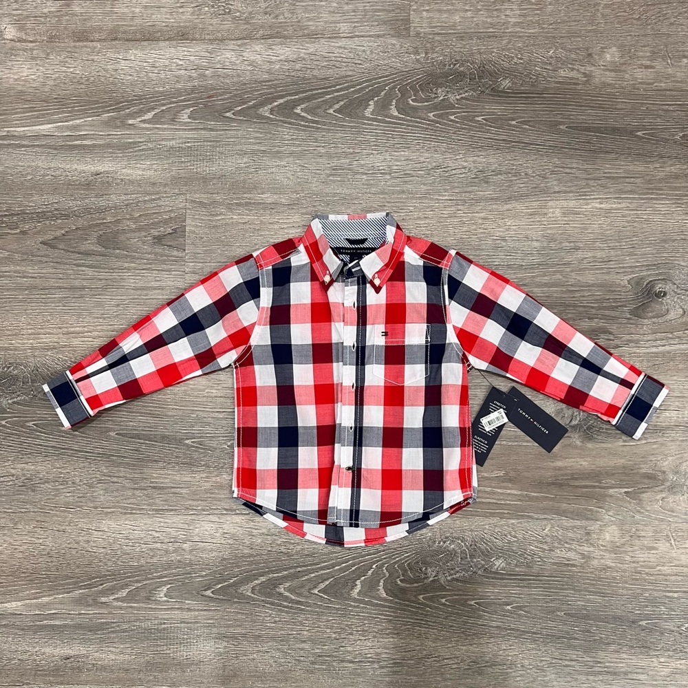 Red, White, and Blue Plaid Kids Shirt